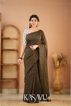 Kasavu Brown Stripe cotton Saree