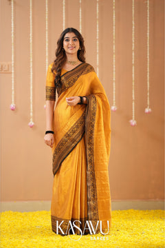 Kasavu Yellow Tissue Cotten Saree