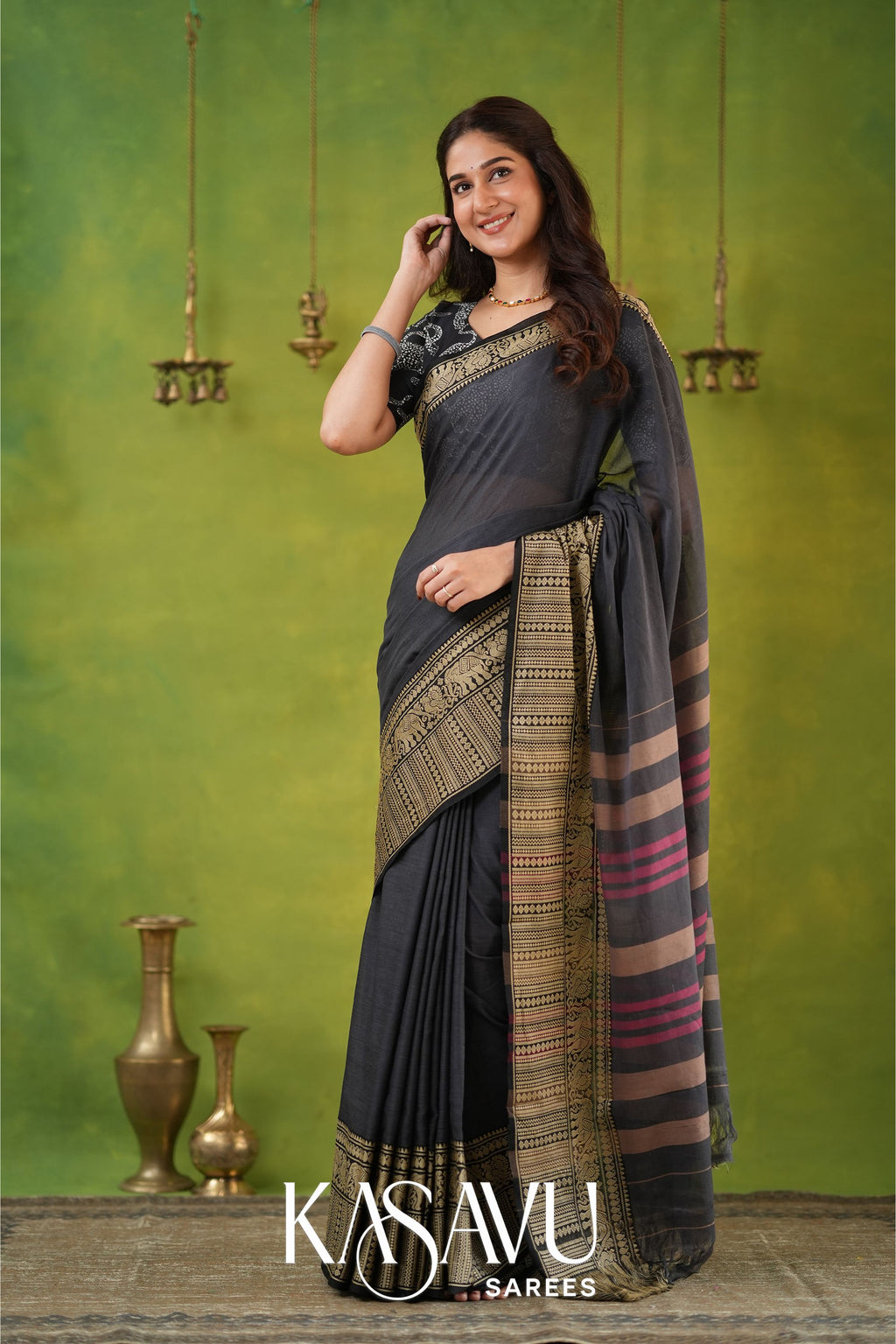 Kasavu Gray Narayanpet Cotton Saree