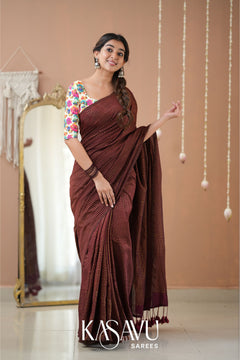 Kasavu Brown Stripe cotton Saree