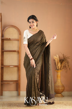Kasavu Brown Stripe cotton Saree