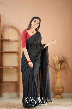 Kasavu Black Powerloom Cotton Saree
