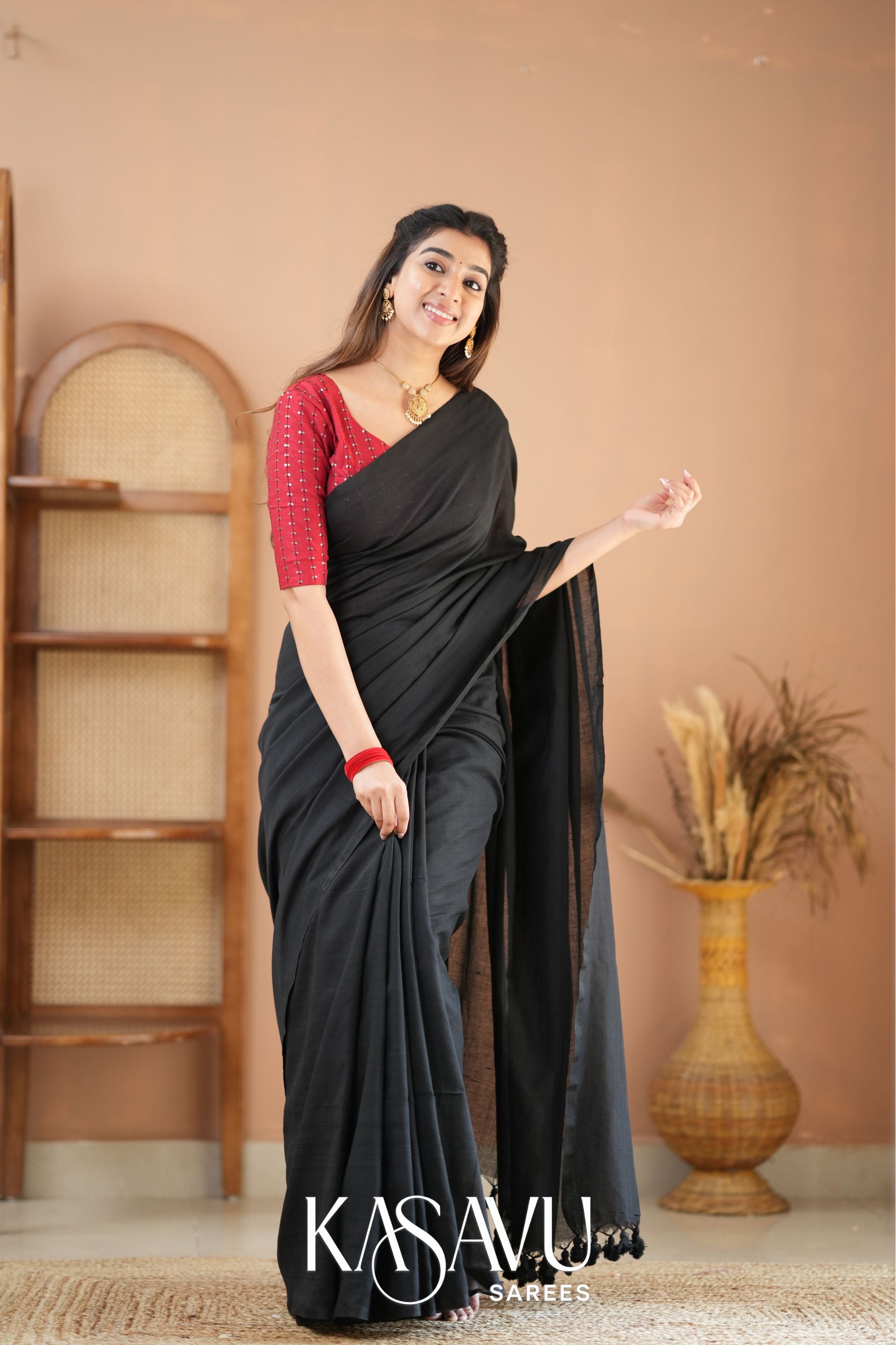 Kasavu Black Powerloom Cotton Saree