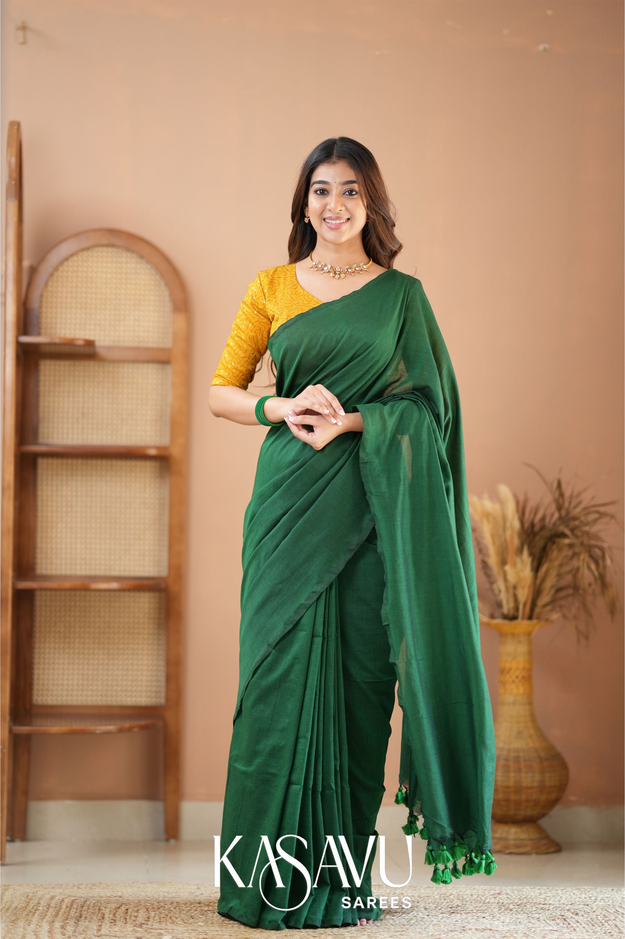 Kasavu Green Powerloom Cotton Saree Main image