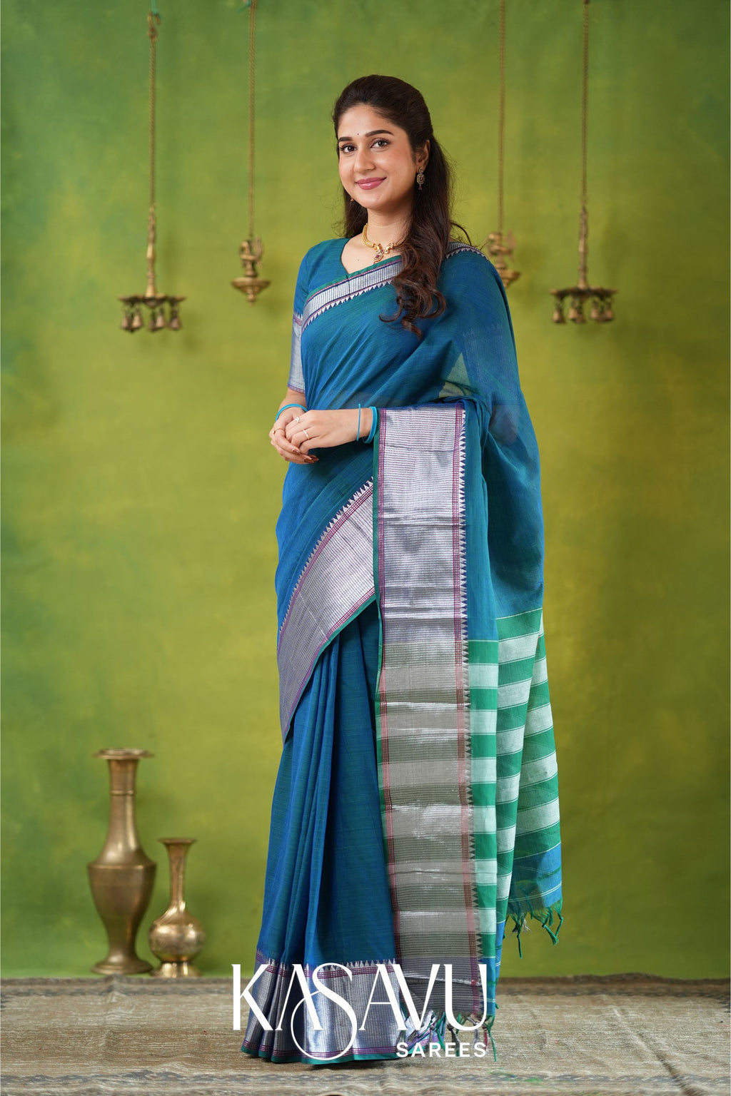 Kasavu Blue Narayanpet Cotton Saree