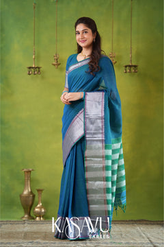 Kasavu Blue Narayanpet Cotton Saree