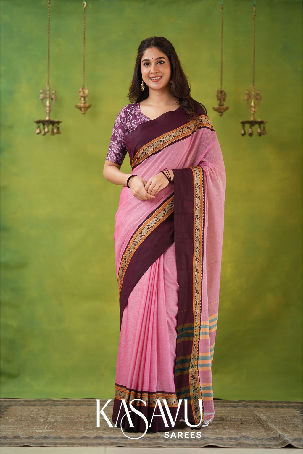 Kasavu Pink Narayanpet Cotton Saree