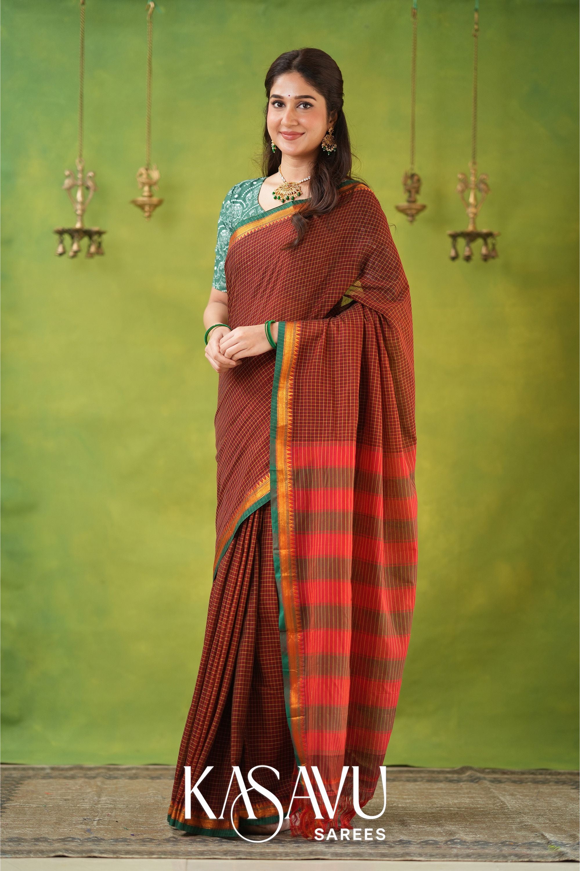 Kasavu Brown Narayanpet Cotton Saree
