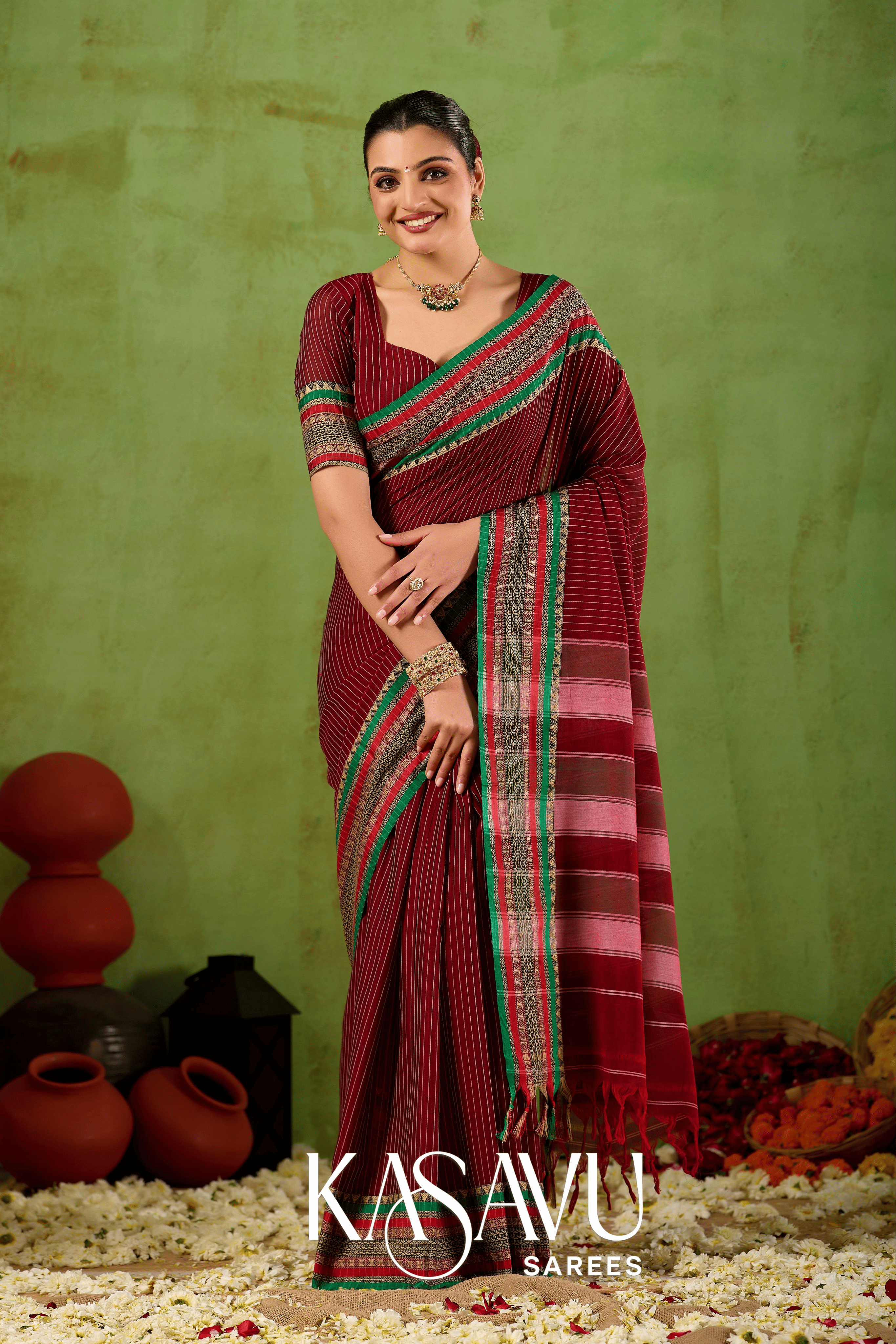 Kasavu Maroon Narayanpet Cotton Saree