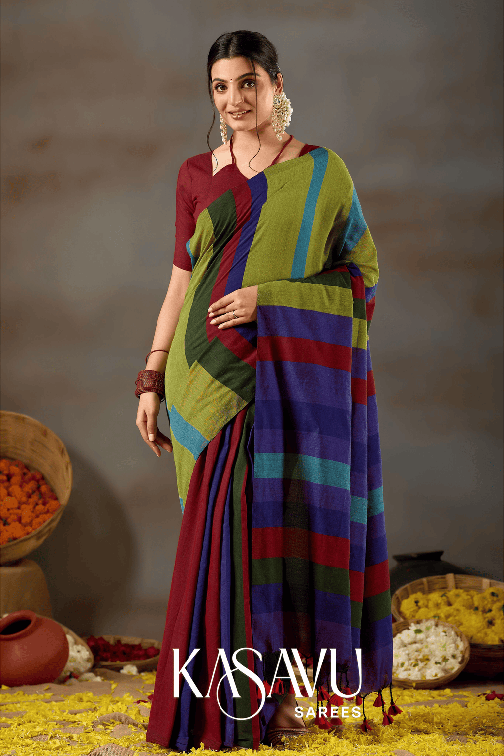 Kasavu Multi Khadi Cotton Saree