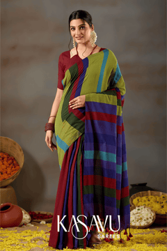 Kasavu Multi Khadi Cotton Saree