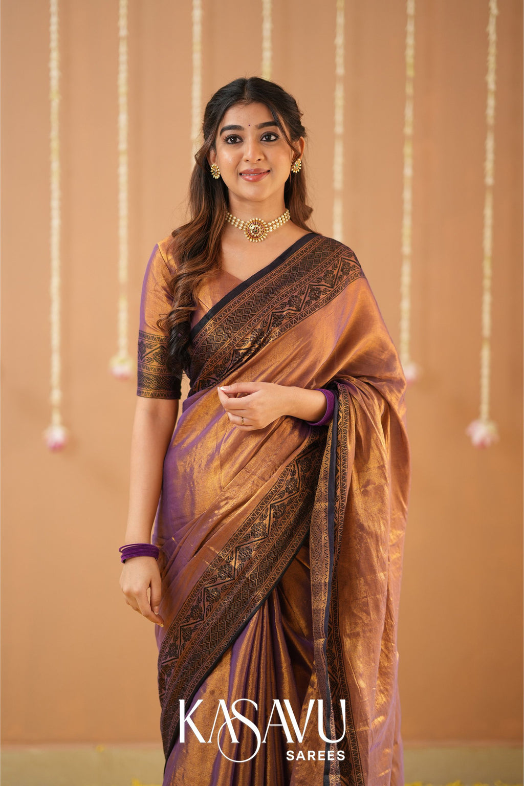 Kasavu Copper Tissue Cotten Saree