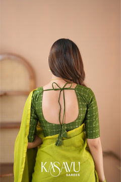 Kasavu Parrot Green Powerloom Cotton Saree