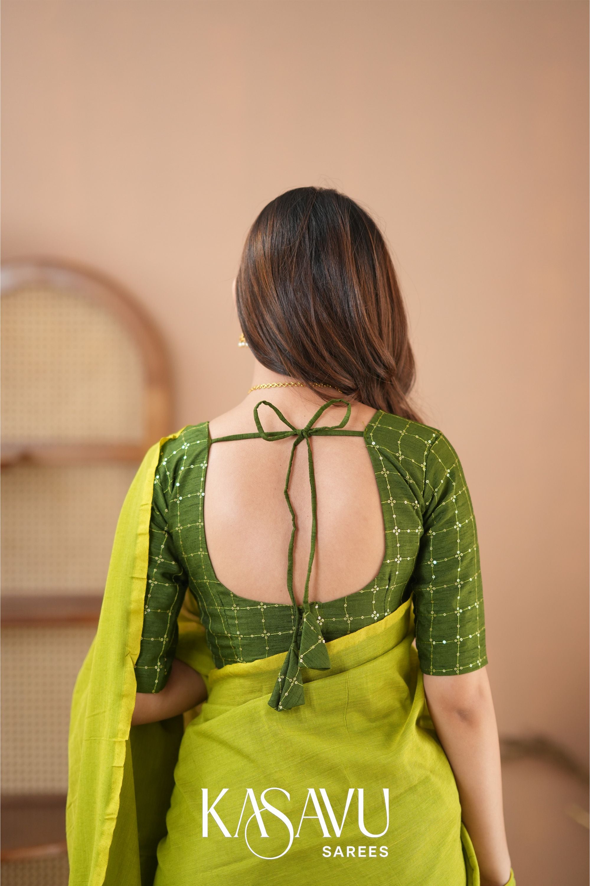 Kasavu Parrot Green Powerloom Cotton Saree
