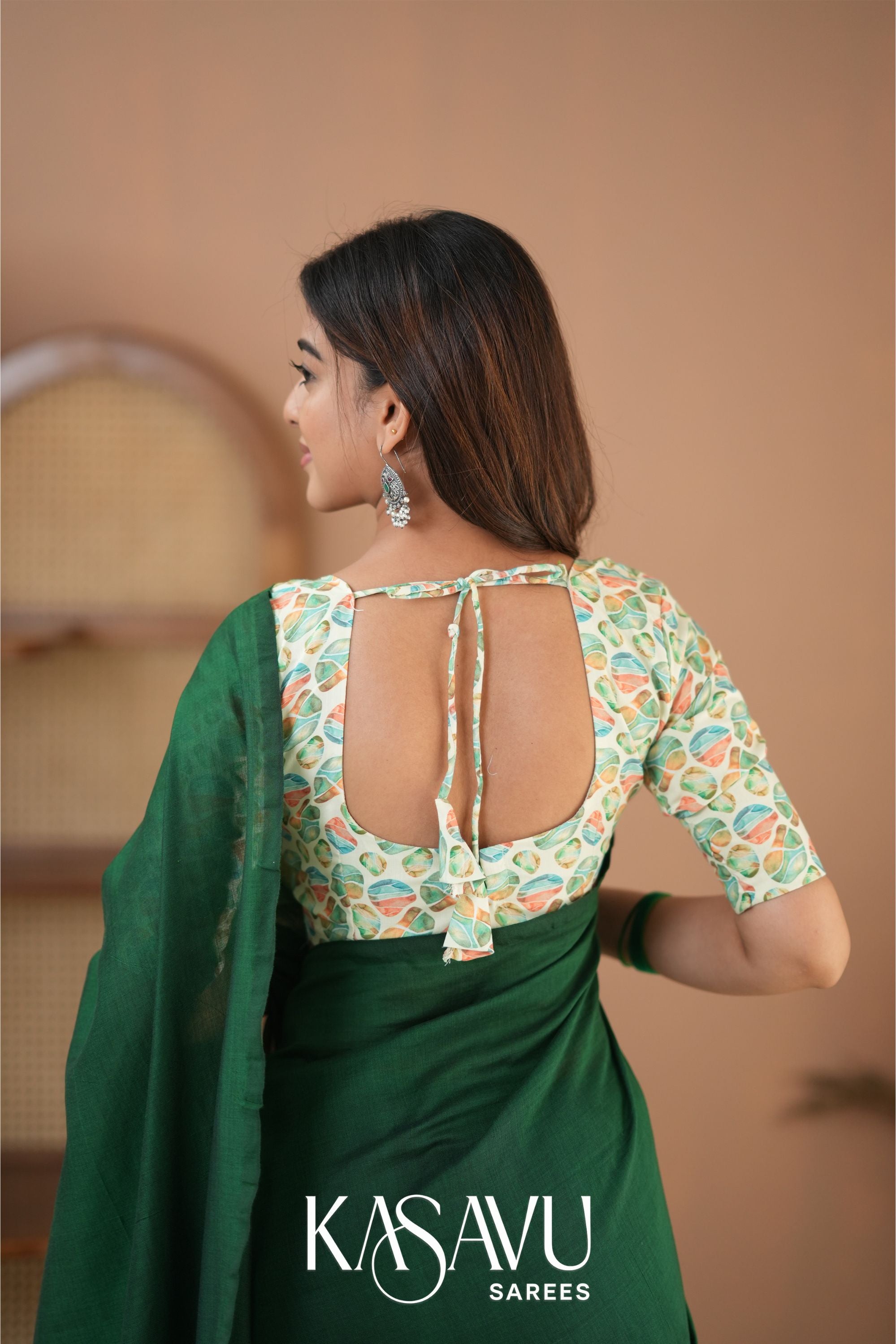 Kasavu Green Powerloom Cotton Saree