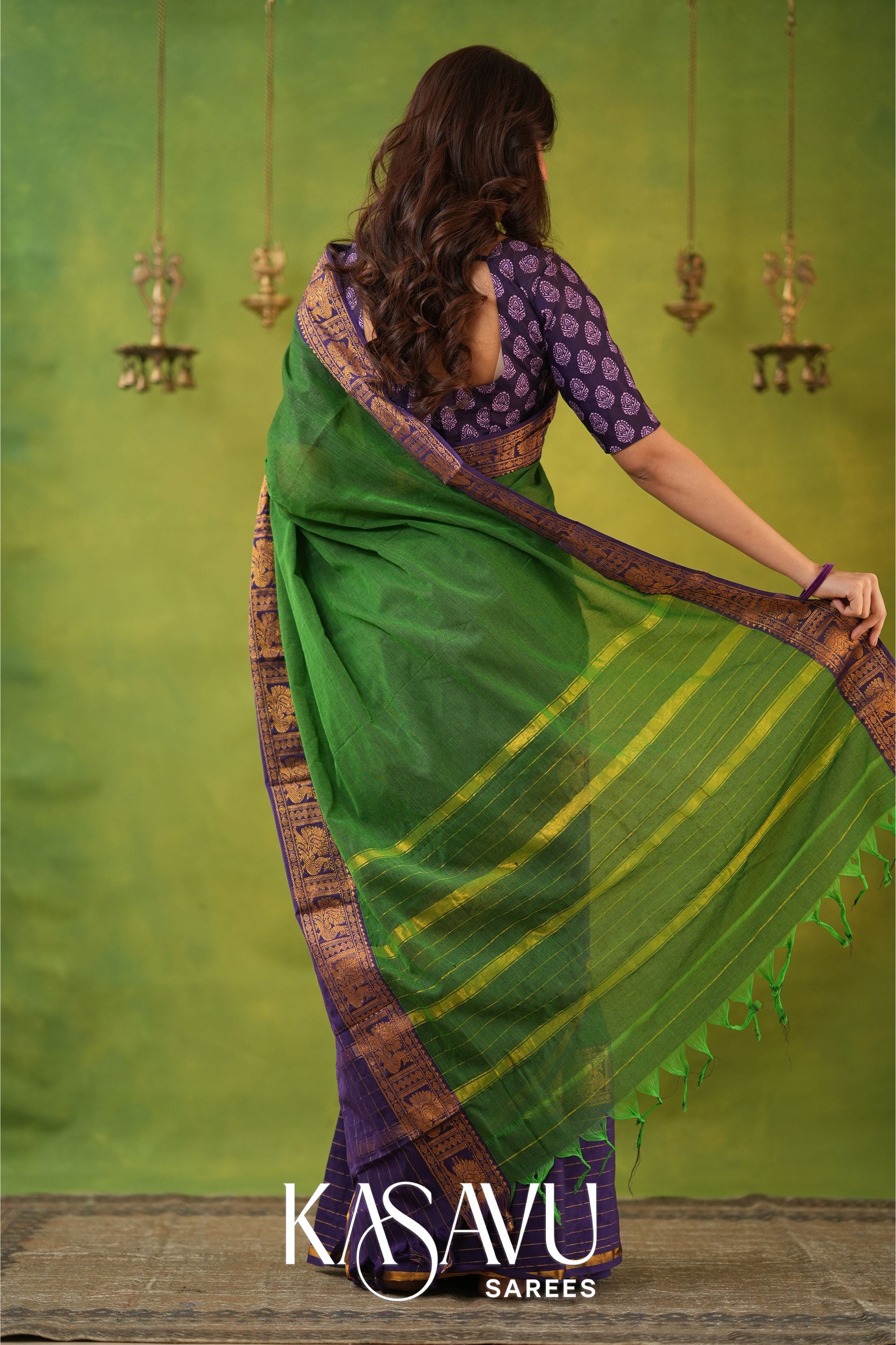 Kasavu Green Narayanpet Cotton Saree