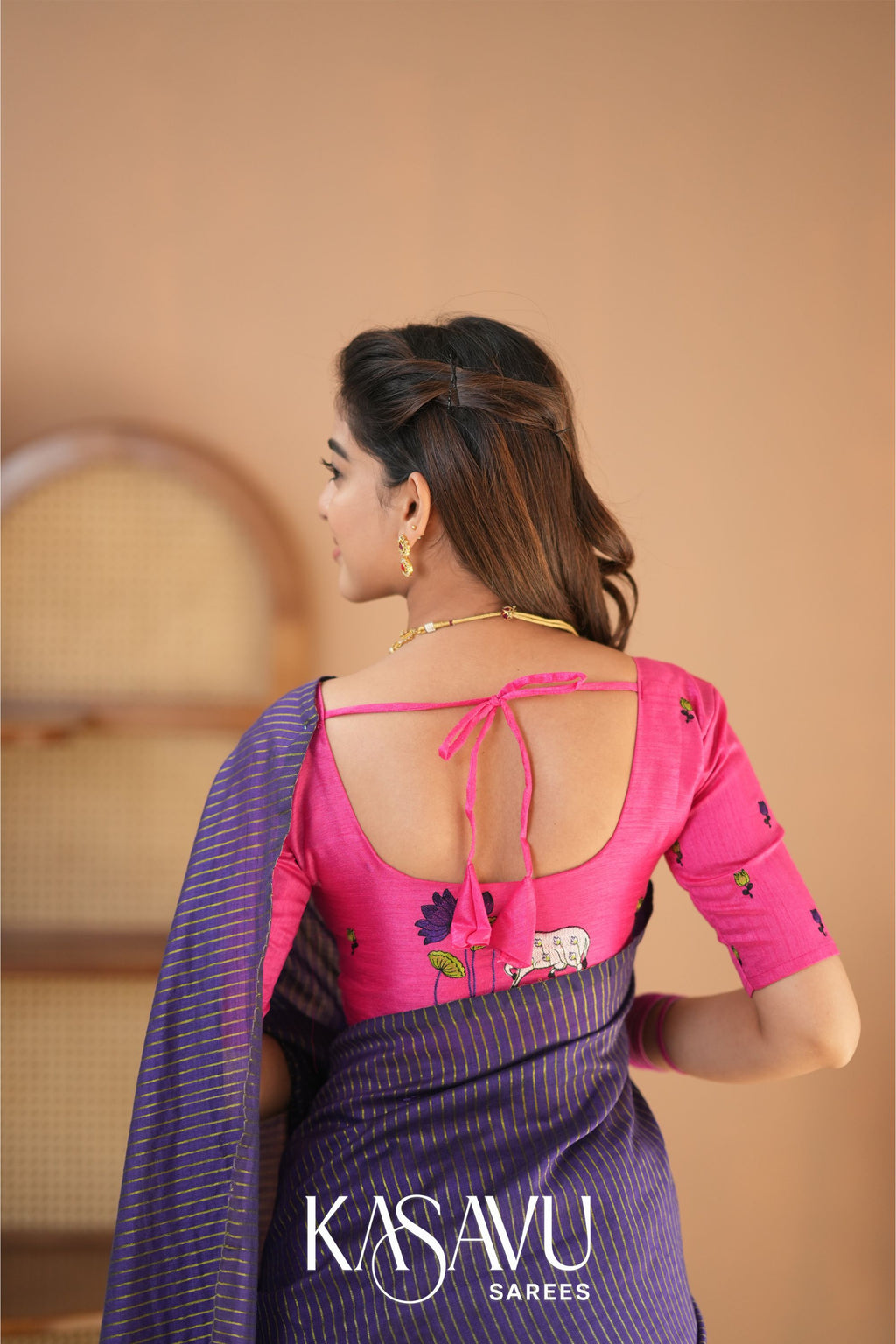 Kasavu Violet Stripe cotton Saree