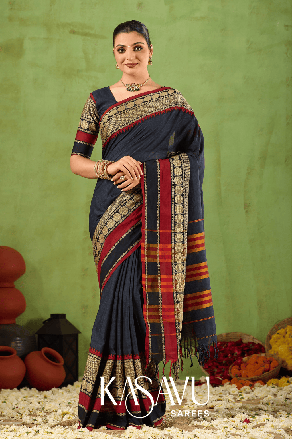 Kasavu Black Narayanpet Cotton Saree