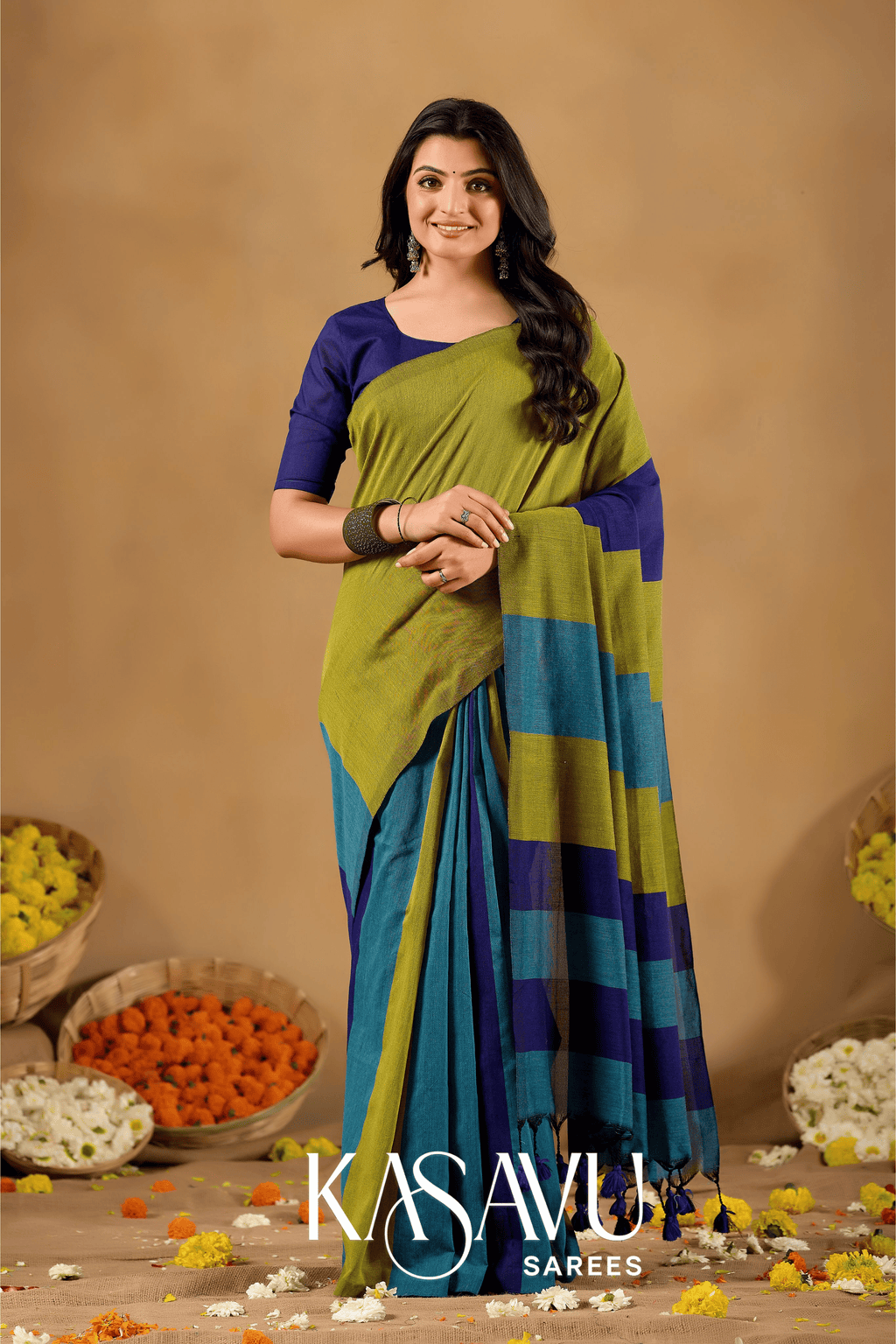 Kasavu Multi Khadi Cotton Saree