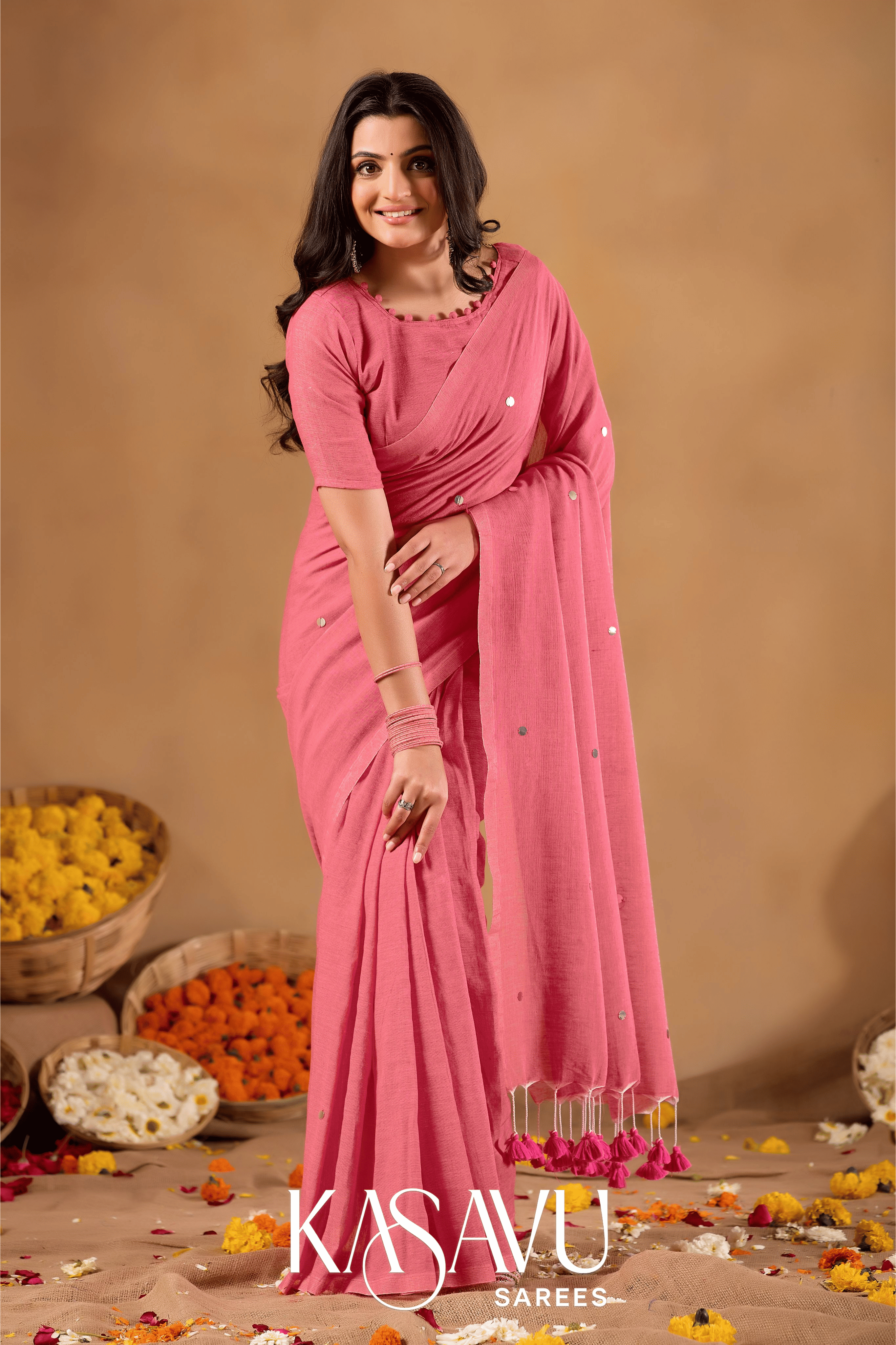 Kasavu Pink Gini Cotton Saree