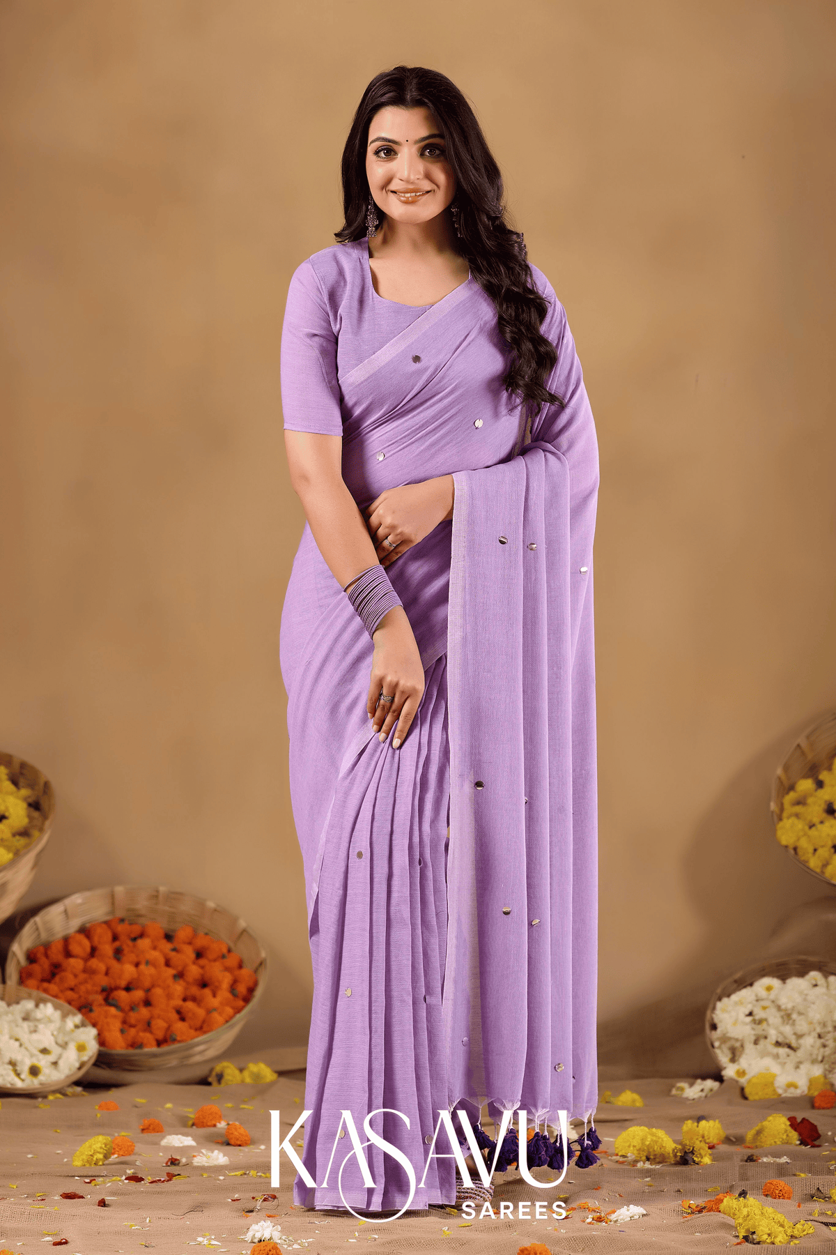 Kasavu Lavendar Gini Cotton Saree Main image