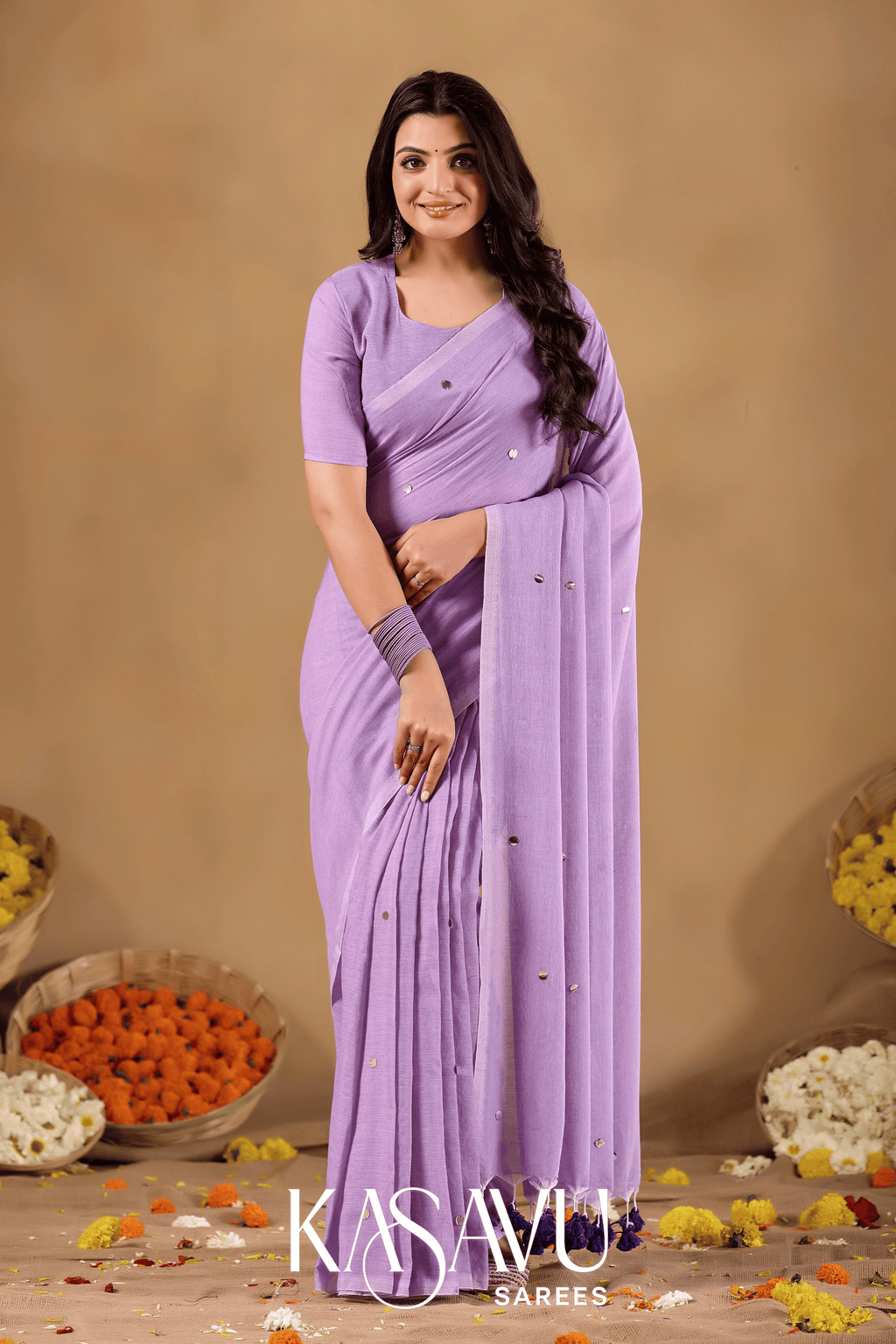 Kasavu Lavendar Gini Cotton Saree