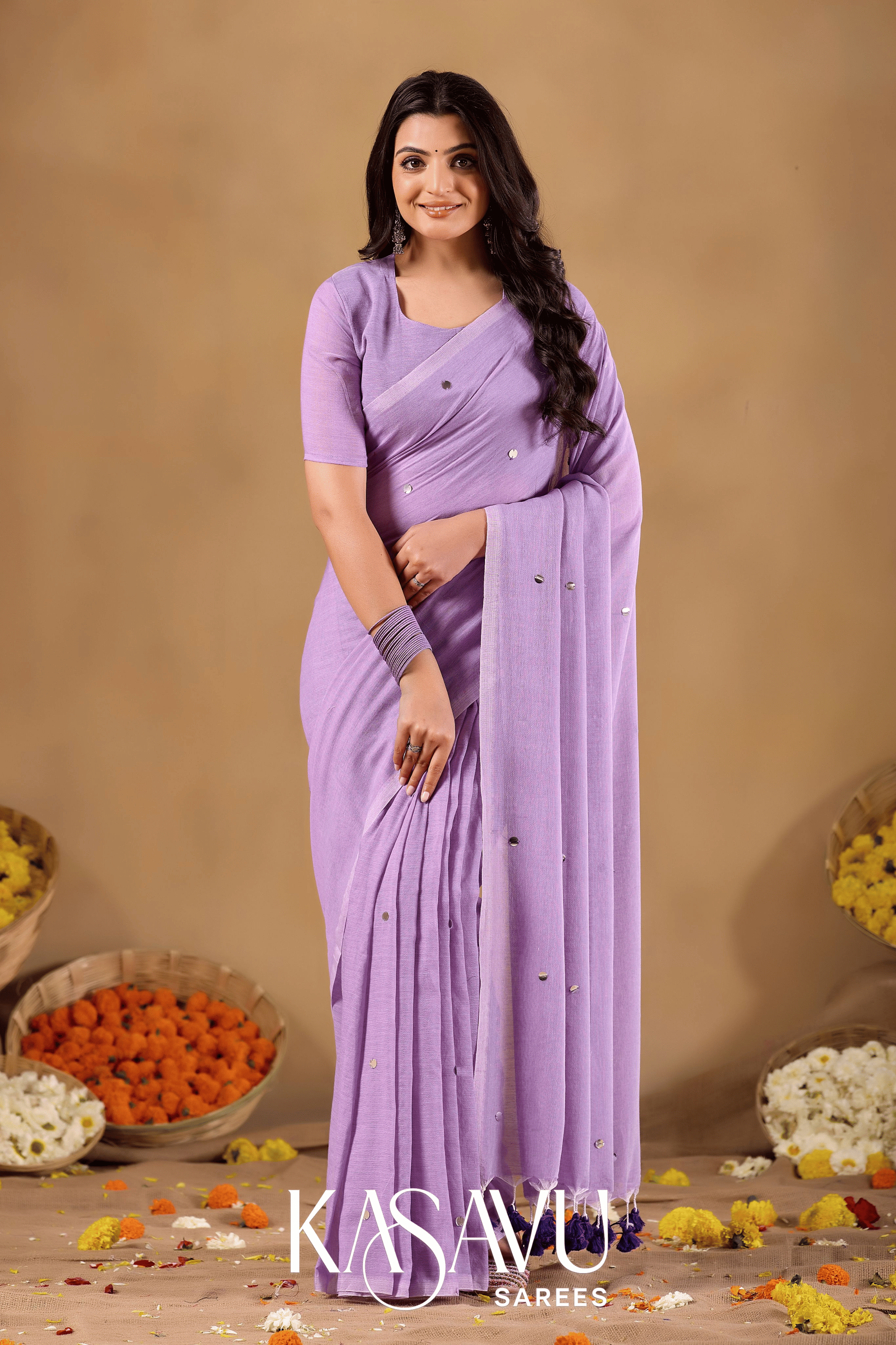 Kasavu Lavendar Gini Cotton Saree