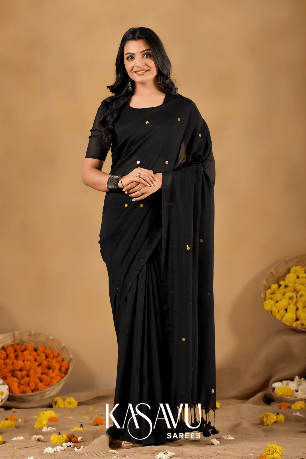 Kasavu Black Gini Cotton Saree