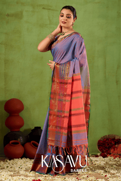Kasavu Lavendar Narayanpet Cotton Saree
