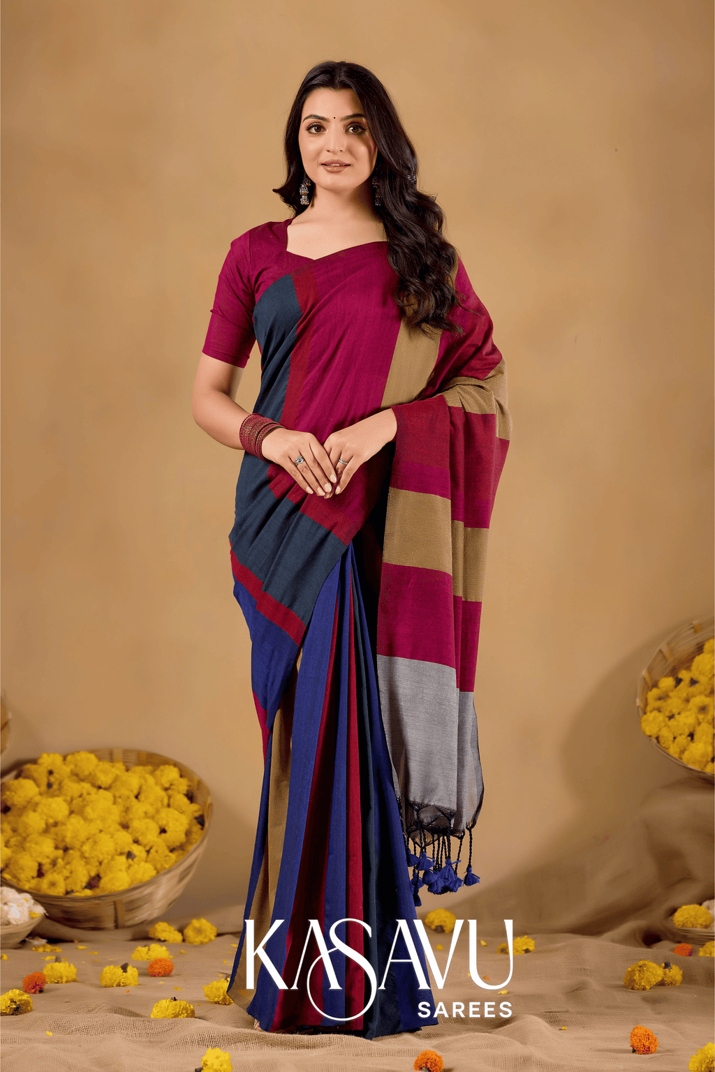 Kasavu Multi Khadi Cotton Saree