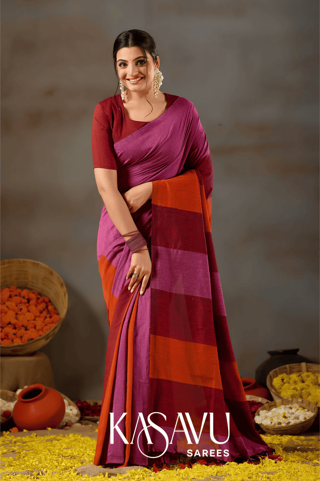 Kasavu Multi Khadi Cotton Saree