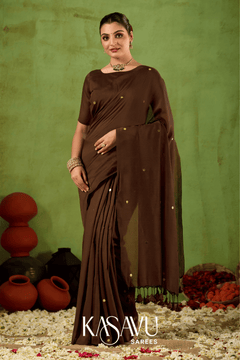 Kasavu Brown Gini Cotton Saree