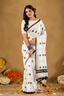 Kasavu White Powerloom Print Cotton Saree