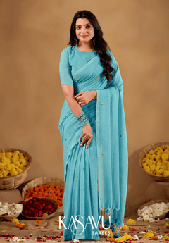 Kasavu Blue Gini Cotton Saree