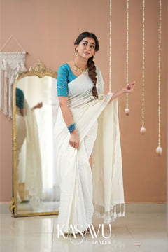 Kasavu White Stripe cotton Saree