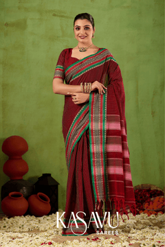 Kasavu Maroon Narayanpet Cotton Saree