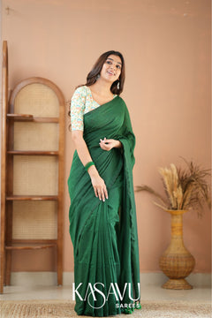 Kasavu Green Powerloom Cotton Saree