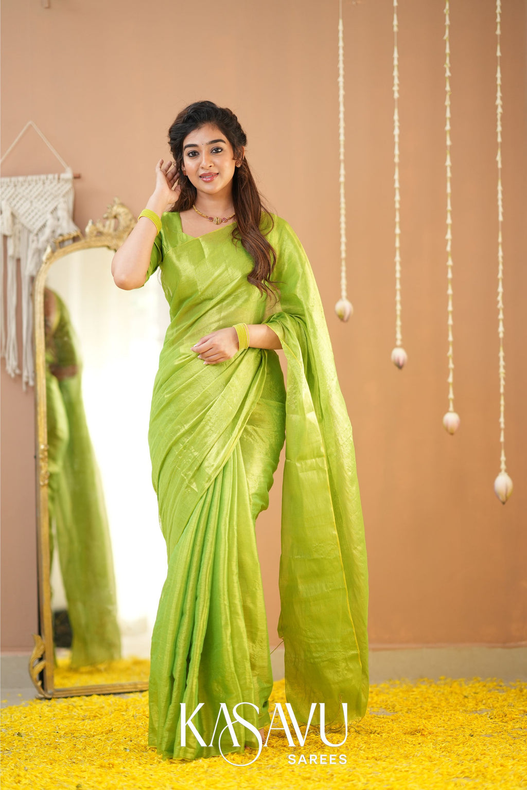 Kasavu Pista Green Tissue Cotten Saree
