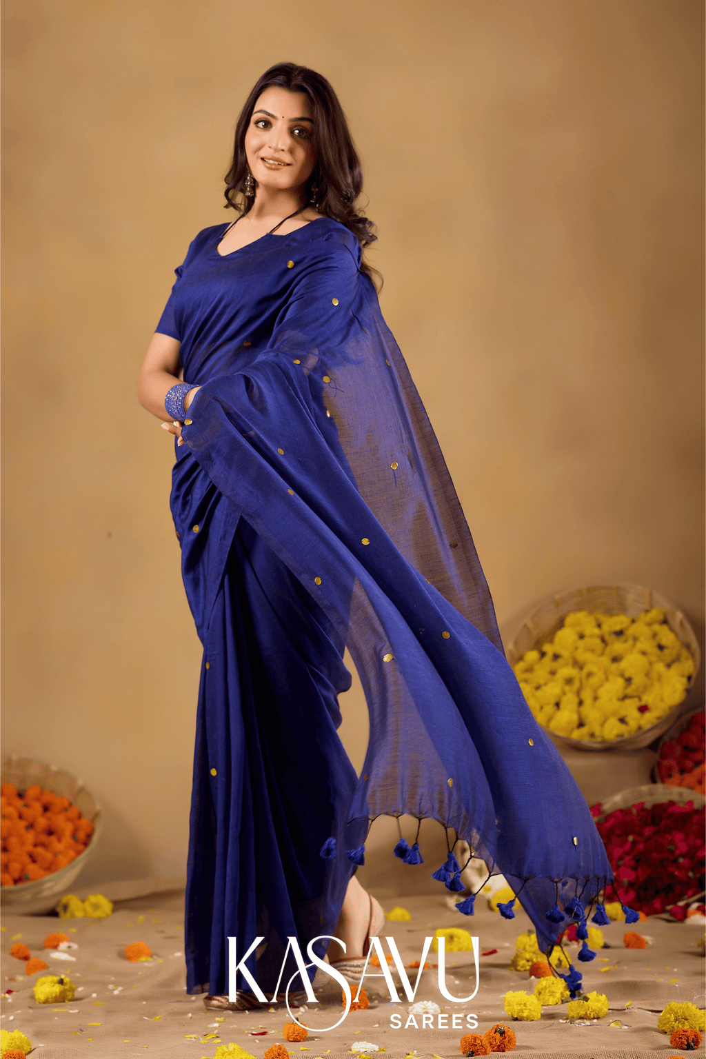 Kasavu Navy Blue Gini Cotton Saree