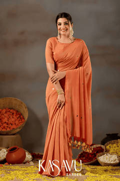 Kasavu Orange Gini Cotton Saree