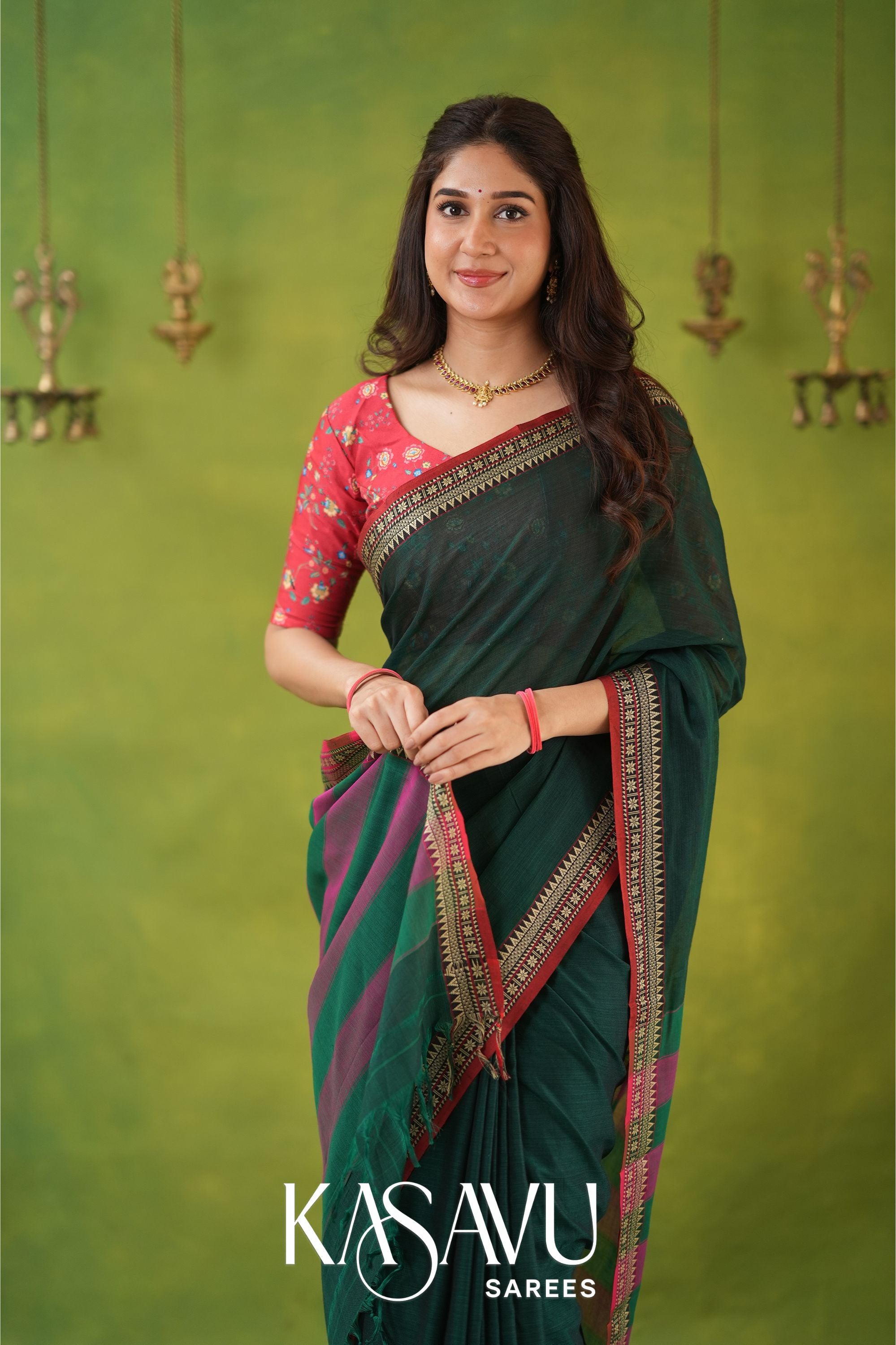 Kasavu Green Narayanpet Cotton Saree