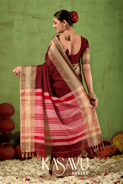 Kasavu Maroon Narayanpet Cotton Saree