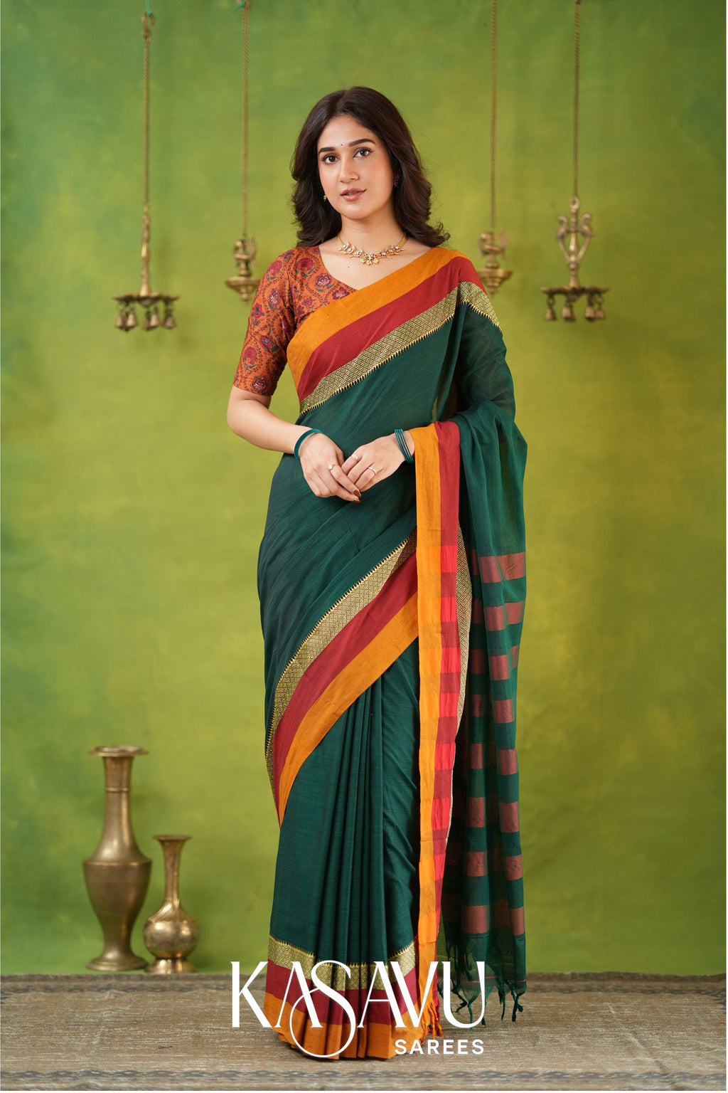 Kasavu Green Narayanpet Cotton Saree
