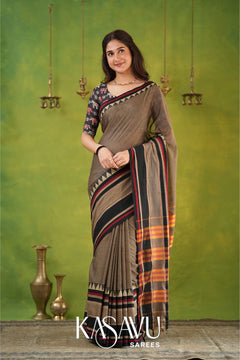 Kasavu Gray Narayanpet Cotton Saree