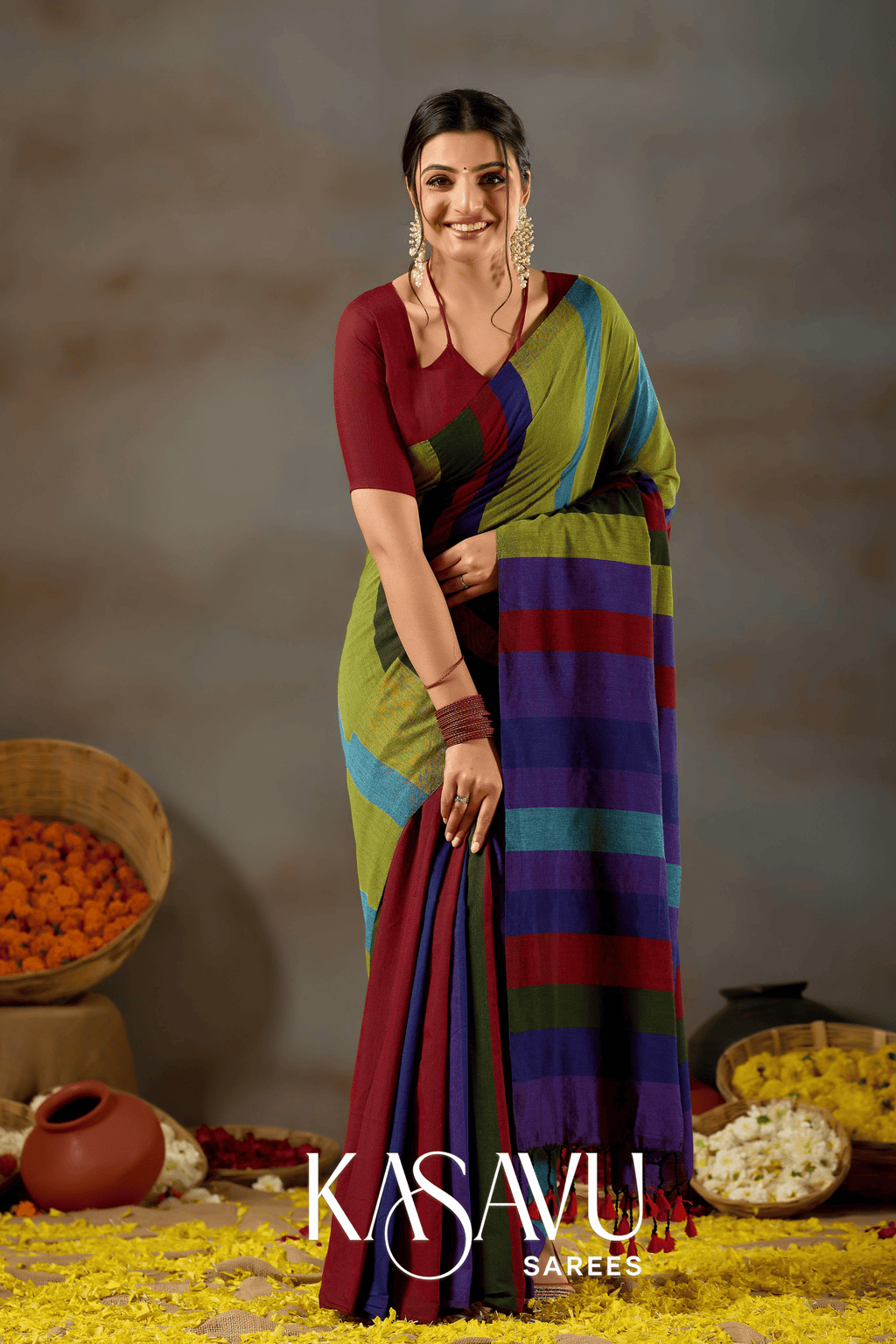 Kasavu Multi Khadi Cotton Saree