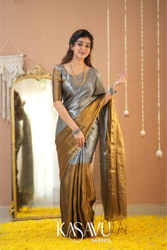 Kasavu Gold-Silver Tissue Cotten Saree