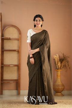 Kasavu Brown Stripe cotton Saree