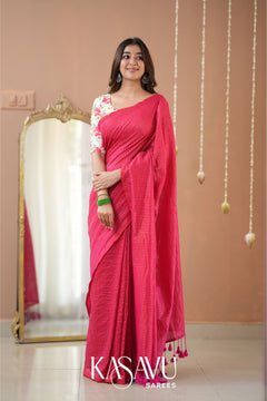 Kasavu Pink Stripe cotton Saree