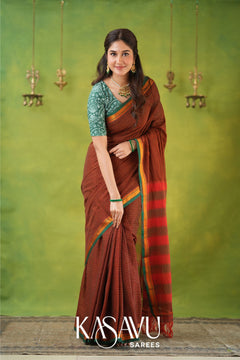 Kasavu Brown Narayanpet Cotton Saree