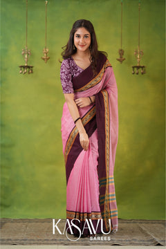 Kasavu Pink Narayanpet Cotton Saree